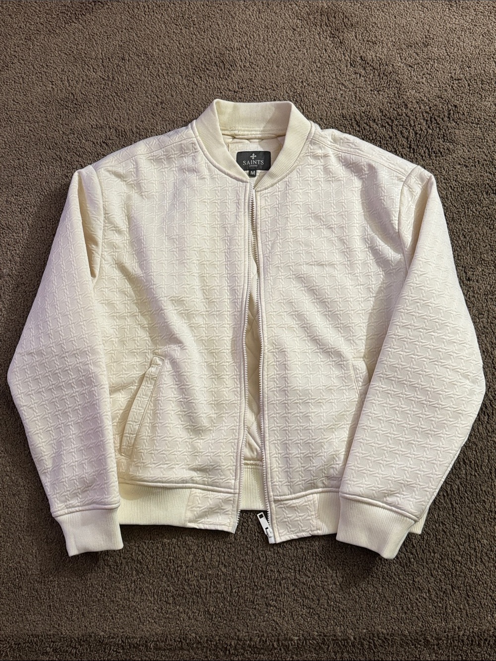 Men's Cream Quilted Bomber Jacket- M